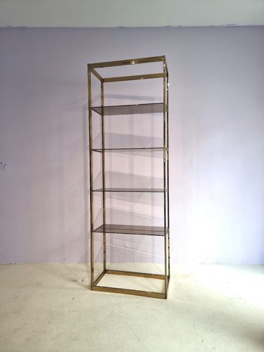 Brass Etagere with Smoked Glass Shelves for sale at Pamono