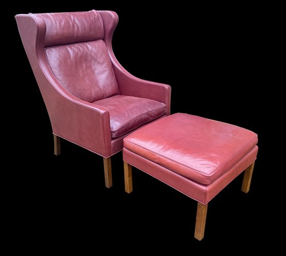 Model 2204 Armchair And 2202 Footstool, Pink Leather Chair And Footstool