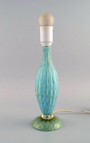 Turquoise Murano Art Glass Table Lamp, Hobnail Glass Table Lamp