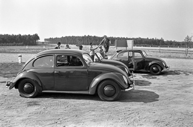 Three Models of the Volkswagen Beetle Parking, Germany, 1938, Photograph  for sale at Pamono