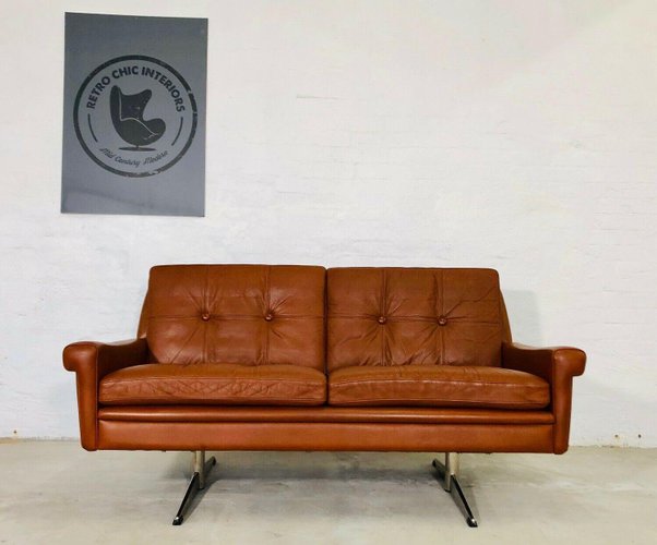 Vintage Danish Cognac 2 Person Sofa by Svend Skipper, 1965, Set of 2 for  sale at Pamono