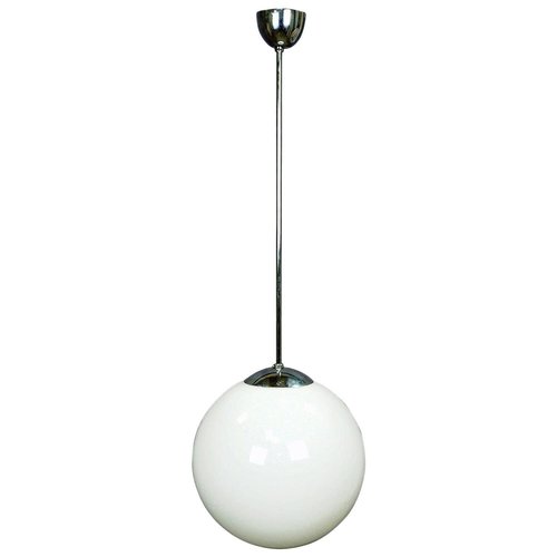 Large Bauhaus Pendant Lamp With Opaline, Vintage Glass Bowl Light Shade