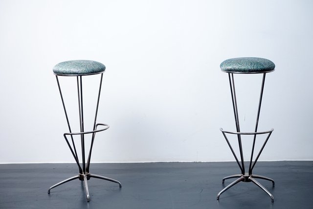 Vintage Bar Stools in Peacock Fabric 1960s Set of 2 for sale at