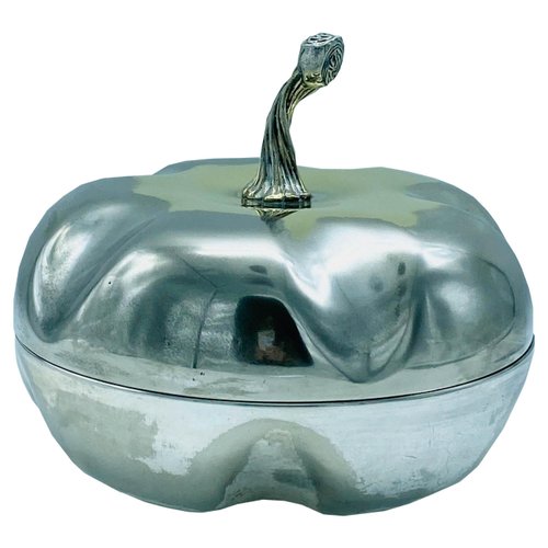 Boîte à Pilule Ancienne En Argent Massif - Forme Citrouille, Objet De Décoration Vintage