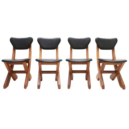 Black Leather Dining Chairs Set, Modern Rustic Leather Dining Chairs