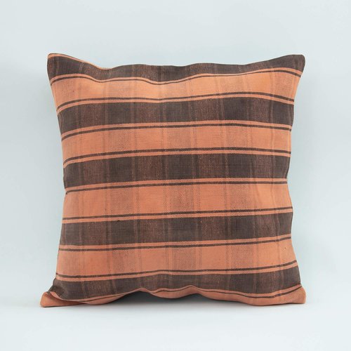 orange plaid throw pillow