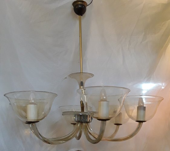 https www.pamono large mid century chandelier with mouth blown glass bowls candle spouts 6 bent glass arms 1950s