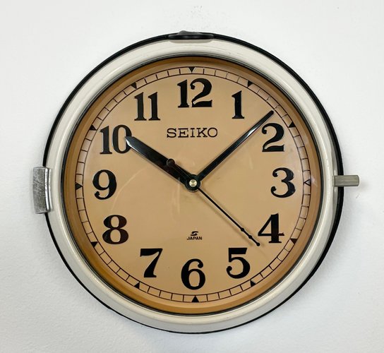 Vintage Beige Wall Clock from Seiko Navy, 1970s for sale at Pamono