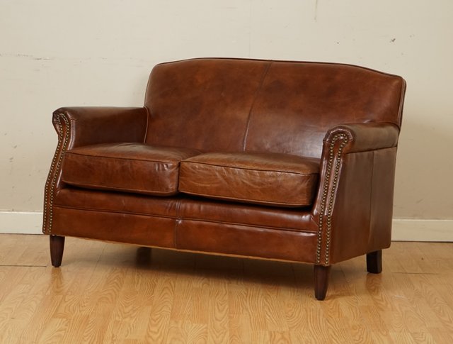Small Vintage Aged Cigar Brown Leather 2 Seater Sofa For At Pamono Small Vintage Aged Cigar Brown Leather, Small 2 Seater Brown Leather Sofa