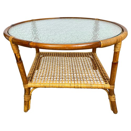 Bamboo Rattan Frosted Glass Coffee, Rattan And Glass Coffee Table Round