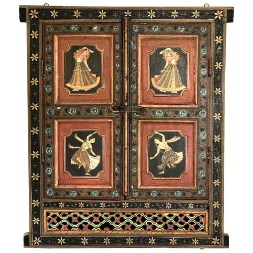 Fenêtre et volet ancien en bois sculpté du Rajasthan