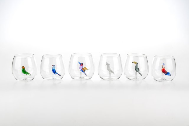 Tropical Birds Water Glasses from Casarialto, Set of 6 for sale at Pamono
