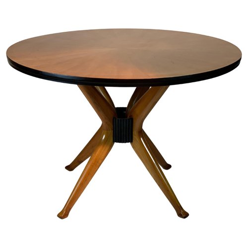 Mid Century Italian Round Dining Table With Radial Patterned Top For At Pamono Mid Century Italian Round Dining Table, Modern Pedestal Dining Table With Leaf