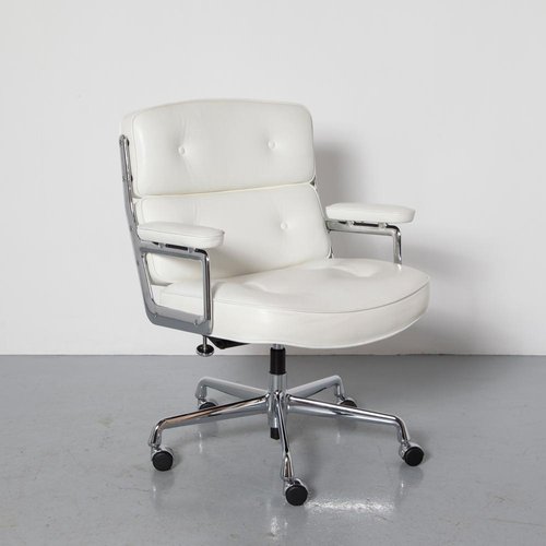 Lobby Chair In White Leather By Charles, Eames Style Office Chair White