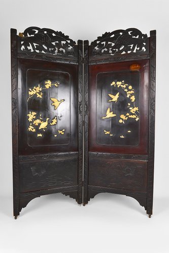 Carved & Inlaid Shibayama Folding Screen, Japan, 1890 for sale at