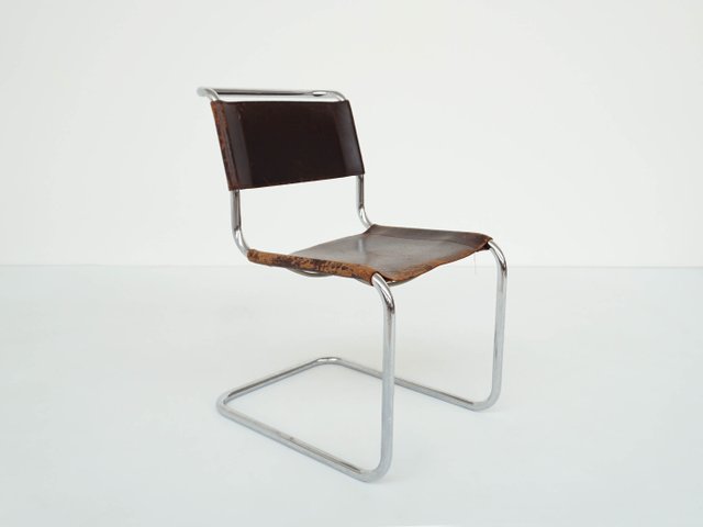 S33 Chairs in Dark Brown Leather by Marcel Breuer Mart Stam for