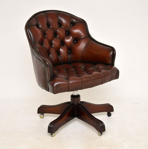 Antique Victorian Style Leather Swivel, Antique Swivel Office Chair