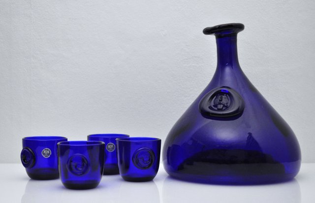 Cobalt Blue Viking Decanters and Cups by Ole Winther for