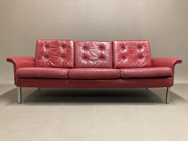 Red Leather Sofa 1950s For At Pamono, Vintage Red Leather Sofa