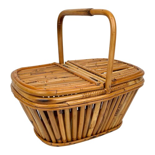 Italian Picnic Basket in Bamboo and Rattan, 1960s for sale at Pamono
