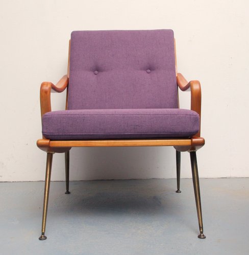 Violet Boomerang Armchair in Cherry 1950s for sale at Pamono