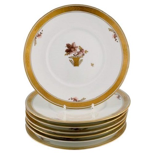 Golden Basket Porcelain Lunch Plates from Royal Copenhagen, Set of
