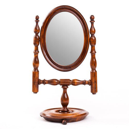 Antique table store mirror with stand