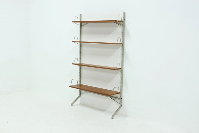 Free Standing Teak and Steel Shelving Unit, 1950s for sale at Pamono