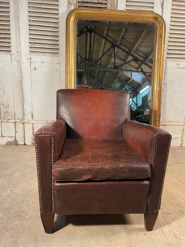Antique French Club Chair In Leather, Antique Leather Furniture Restoration