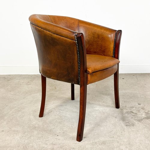 Vintage Dutch Sheep Leather High Tub Club Chair For Sale At Pamono