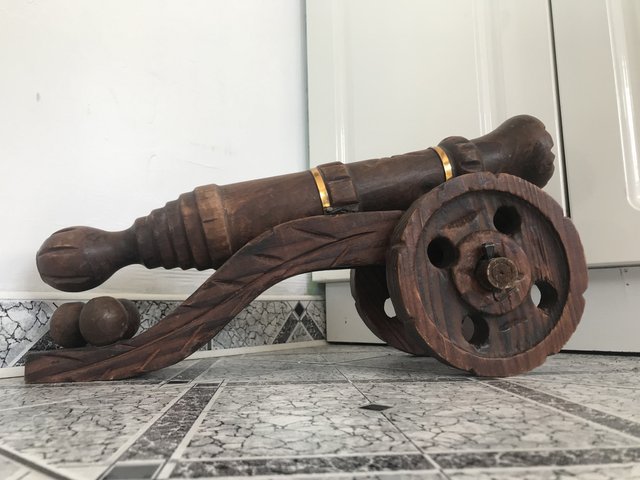 tres ancien jeux jouet militaire canon en bois a restaurer