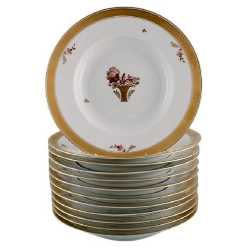 Goldene Teller aus Porzellan von Royal Copenhagen, 12er Set bei Pamono kaufen