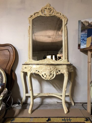 Finish Ivory Marble Top Console Table With Mirror For At Pamono Finish Ivory Marble Top Console Table, Antique Entry Table With Mirror