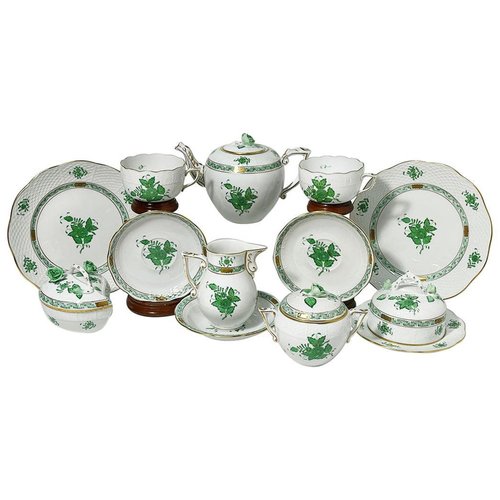 Green Porcelain Chinese Bouquet Apponyi Tea Set from Herend