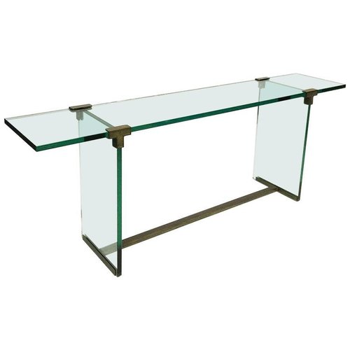 Large Glass And Bronze Console Table By, Long Glass Console Table