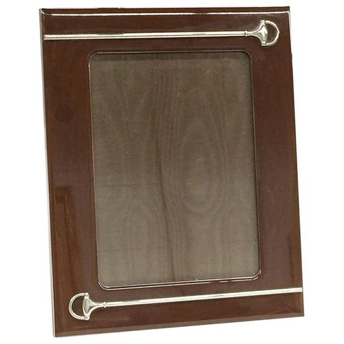 Italian Brown Lacquered Picture Frame With Silver Plated Horsebit