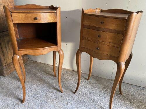 Antique French Fruitwood Serpentine, Antique Wood Bedside Tables