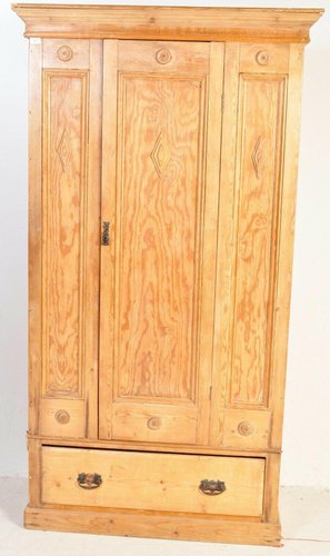 Antique Solid Pine Single Wardrobe, Solid Pine Wardrobe With Shelves