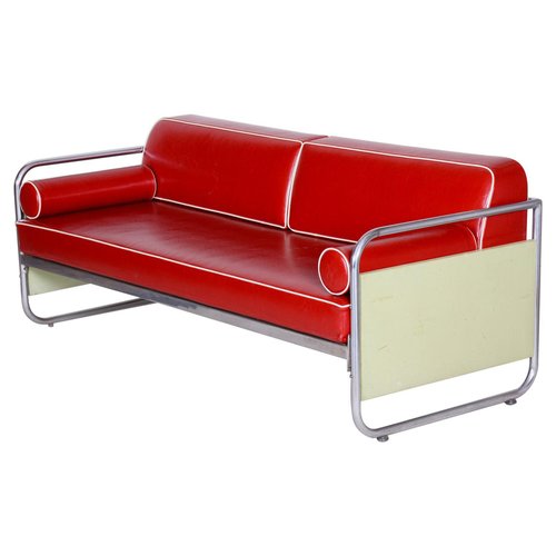 Czechian Bauhaus Sofa in Leather and Chrome from Vichr & Spol, 1930s