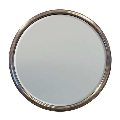 Round French Silver Leaf Mirror 1920s, 42 Round Mirror Silver