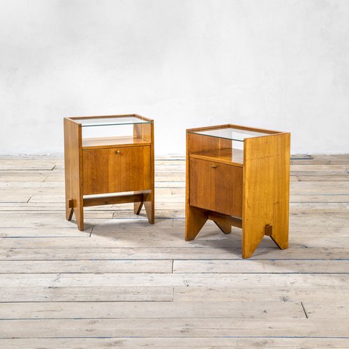 Wood and sale glass bedside table