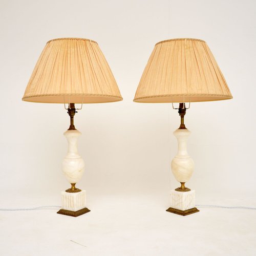 Antique Italian Alabaster Table Lamps, Brown Table Lamps Set Of 2