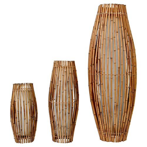 Italienische MidCentury Stehlampen aus Bambus & Rattan, 3er Set bei