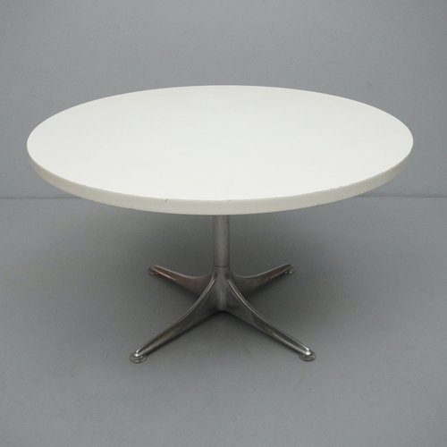 Round White Coffee Table By Horst, Roland Round White Stone Top With Bronze Metal Base Coffee Table