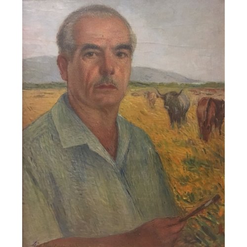 Giovanni Malesci, Selbstporträt, 1950, Öl auf Sperrholz bei Pamono kaufen