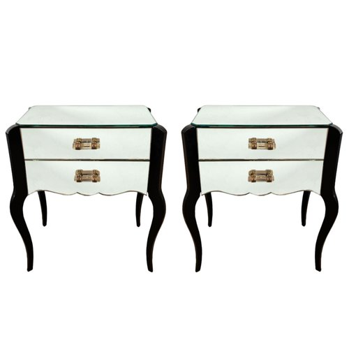 French Mirrored Nightstands, 1960s, Set of 2 for sale at Pamono