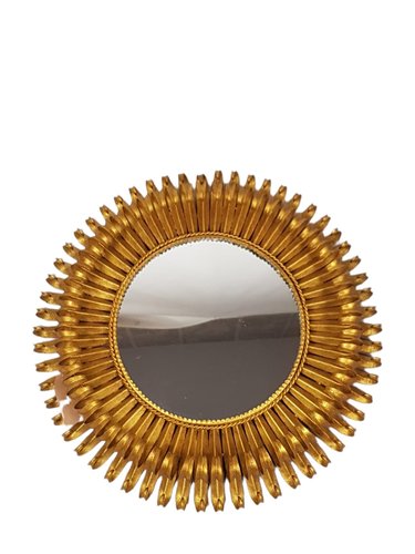 Antique Sun Mirror With Brass Frame For, Antique Brass Metal Framed Round Sunburst Mirror