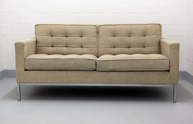 Two Seater Chrome And Wool Sofa By Florence Knoll For 1970s Two Seater Chrome And Wool Sofa By Florence Knoll For 1970s