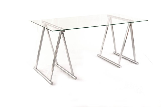 Chrome trestle dining table deals
