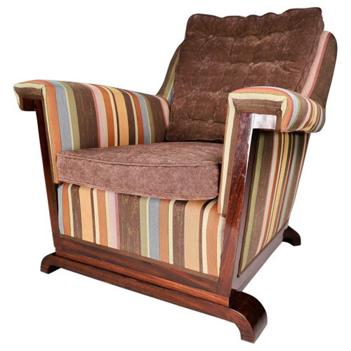 Large Art Deco French Walnut Armchair, National Furniture Las Cruces